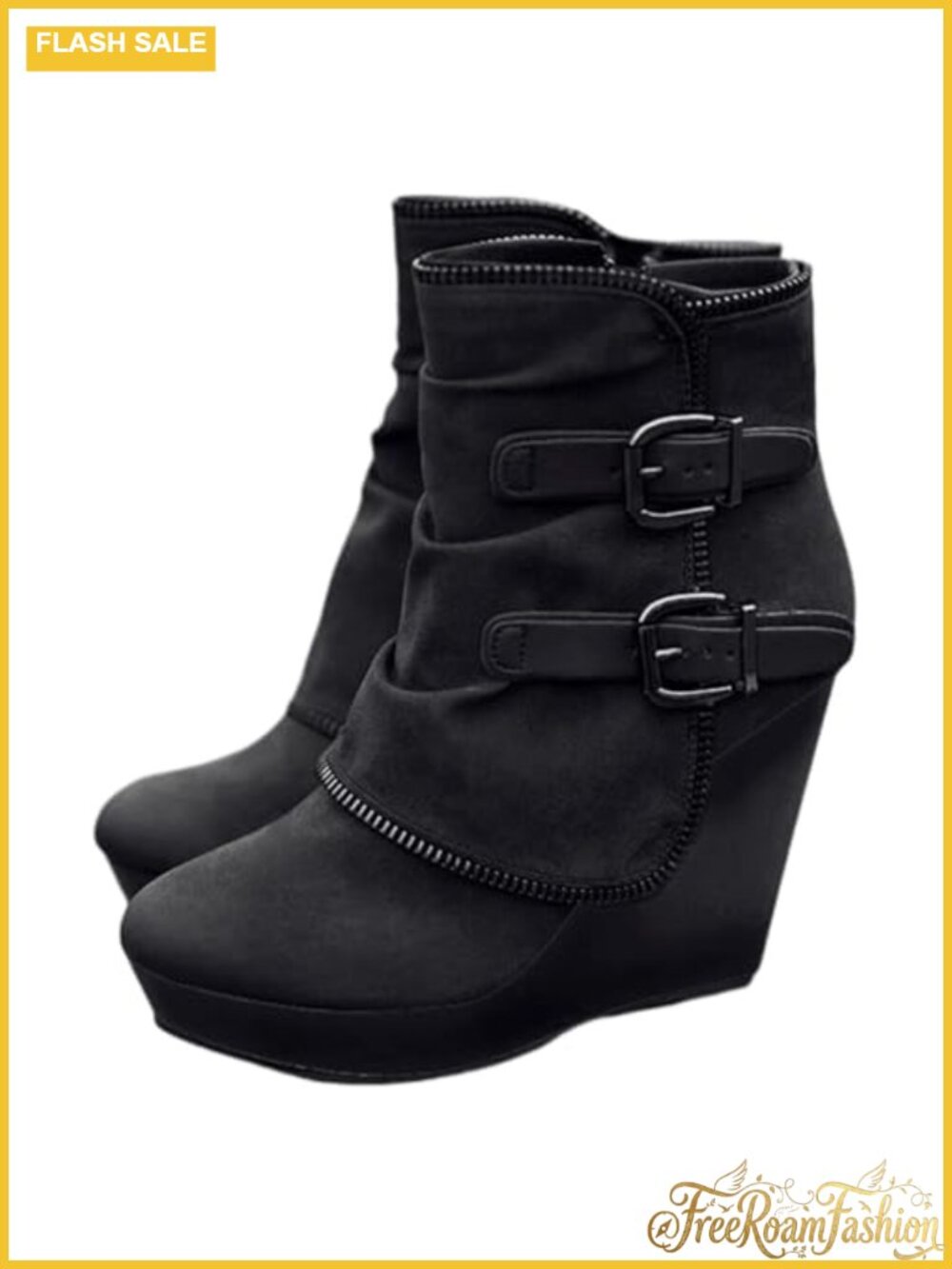 Womens Faux Suede Wedge Ankle Boots Combat Platform Booties